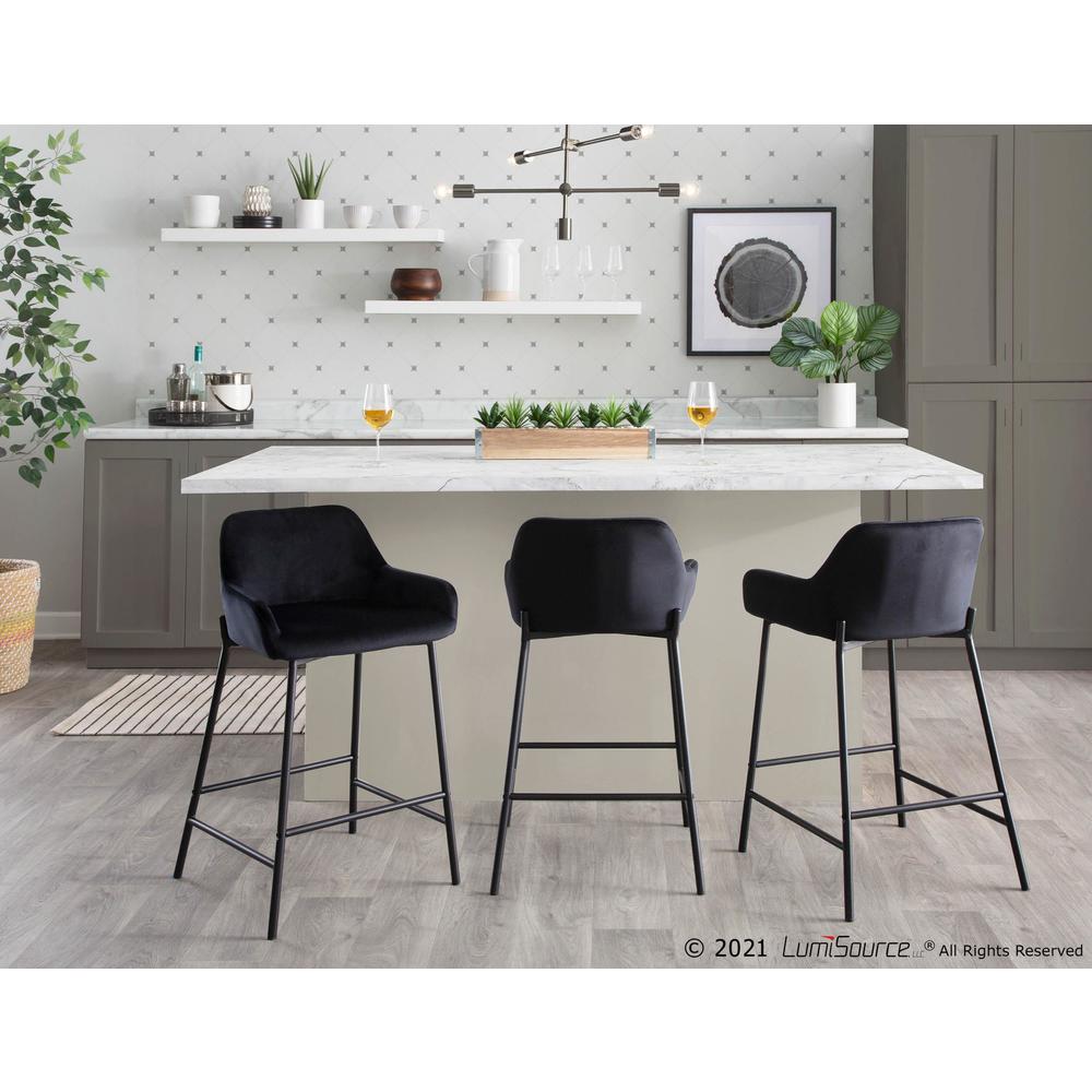 Black Metal, Black Velvet Daniella Fixed-Height Counter Stool - Set of 2. Picture 8