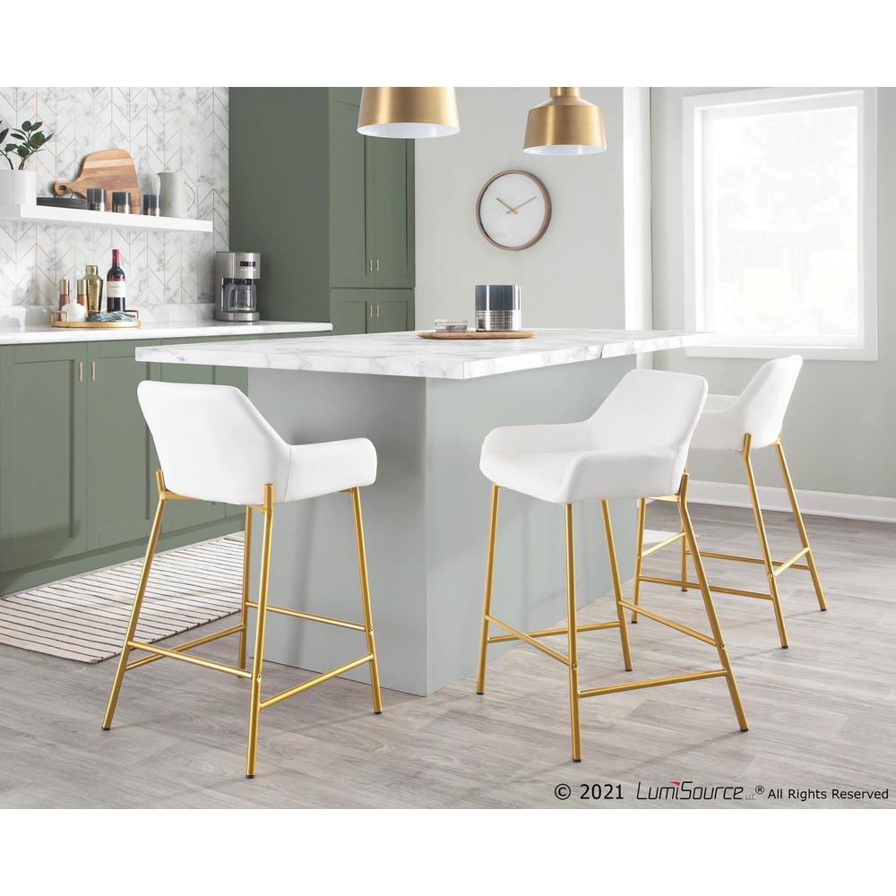 Gold Metal, White PU Daniella Fixed-Height Counter Stool - Set of 2. Picture 8