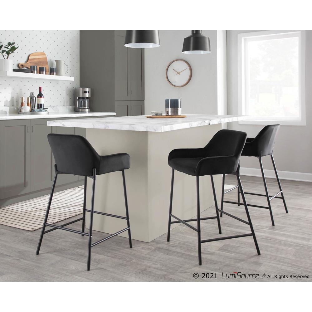 Black Metal, Black Velvet Daniella Fixed-Height Counter Stool - Set of 2. Picture 9