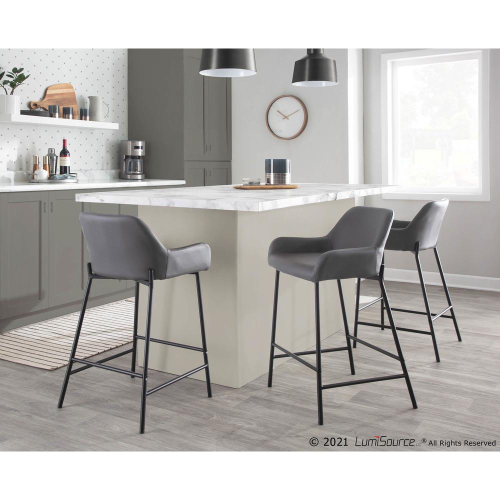Black Metal, Grey PU Daniella Fixed-Height Counter Stool - Set of 2. Picture 10