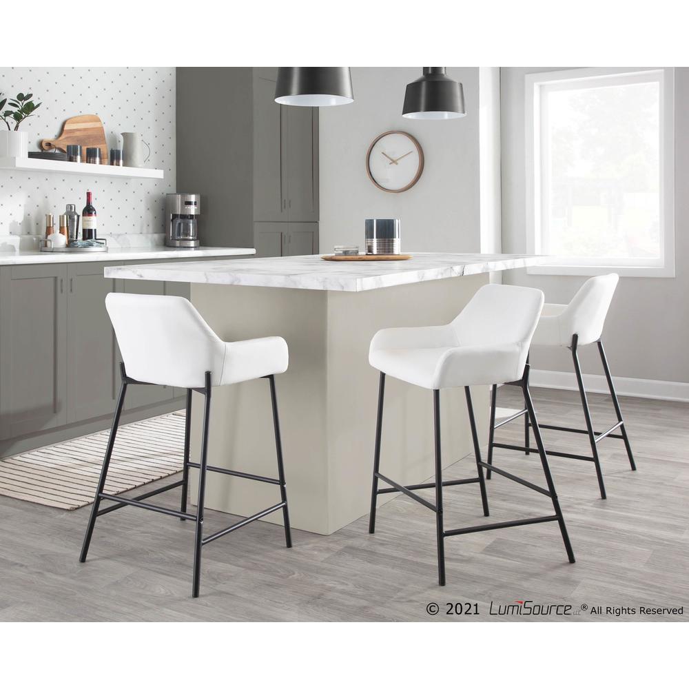 Black Metal, White PU Daniella Fixed-Height Counter Stool - Set of 2. Picture 9