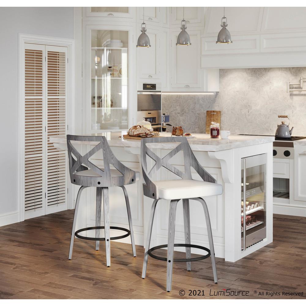 Light Grey Wood, Cream Noise Fabric Charlotte Counter Stool - Set of 2. Picture 9