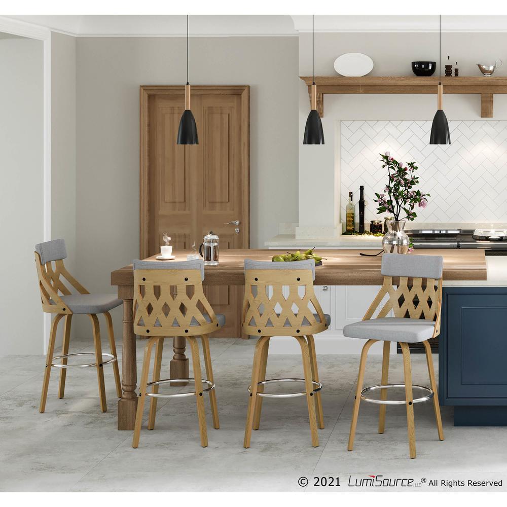 Natural Wood, Light Grey Fabric, Chrome York Counter Stool. Picture 7