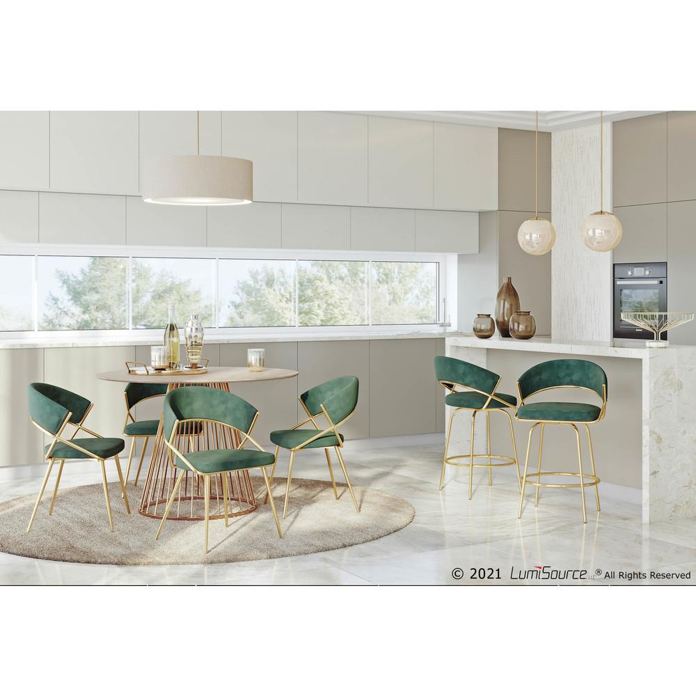 Gold Metal, Green Velvet Jie Fixed-height Counter Stool - Set of 2. Picture 9