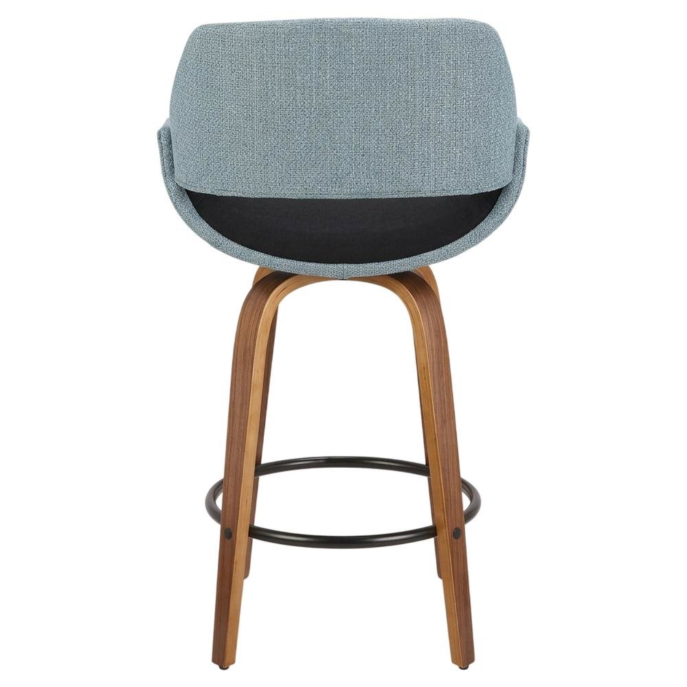 Walnut and Blue Noise Fabric Counter Stools, Mid-Century Modern Style, Set of 2. Picture 7