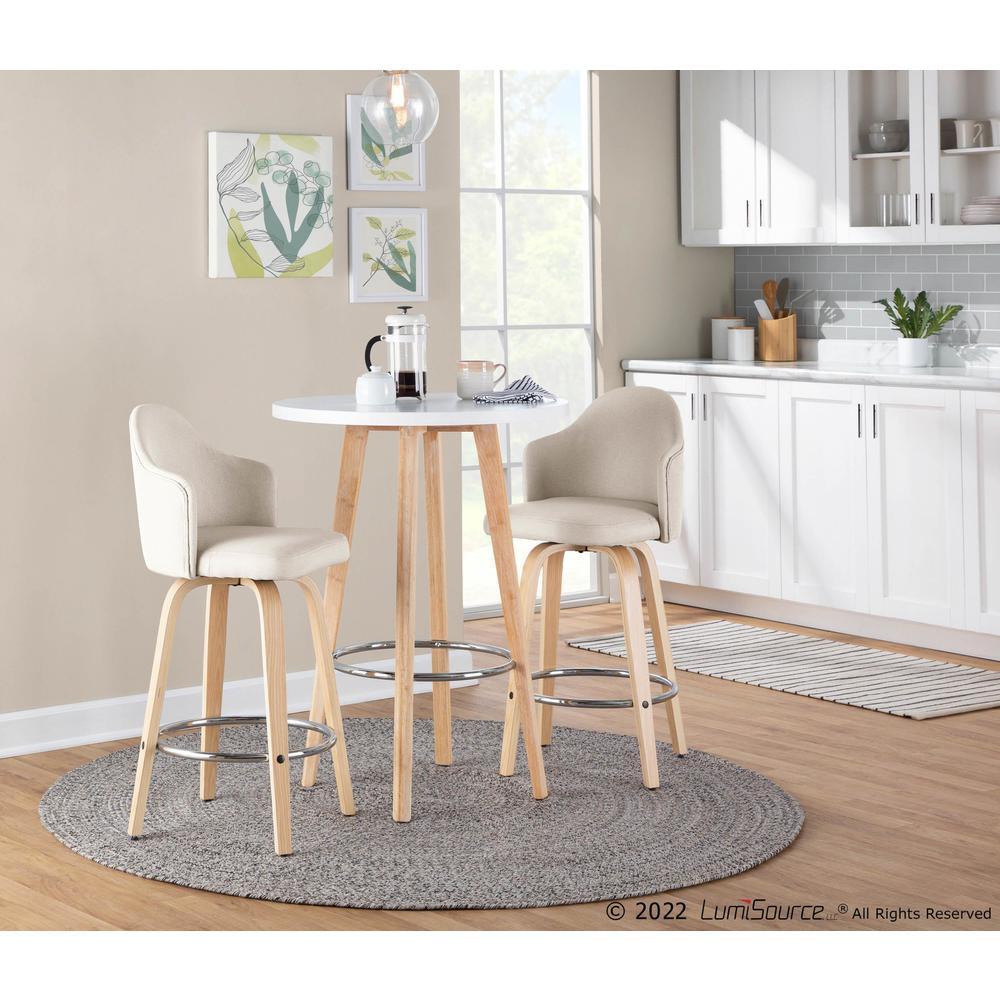 Natural Wood, Chrome, Cream Fabric Ahoy Counter Stool - Set of 2. Picture 8