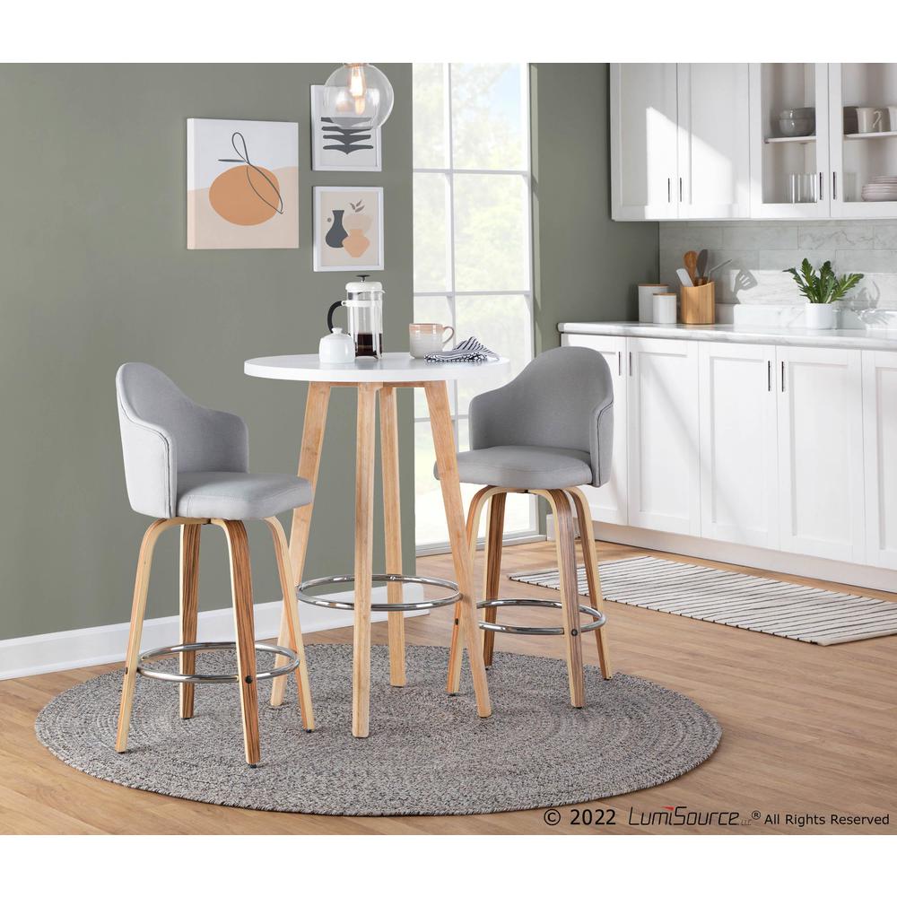 Zebra Wood, Chrome, Light Grey Fabric Ahoy Counter Stool - Set of 2. Picture 8