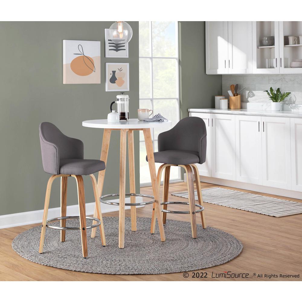 Zebra Wood, Chrome, Grey Fabric Ahoy Counter Stool - Set of 2. Picture 7