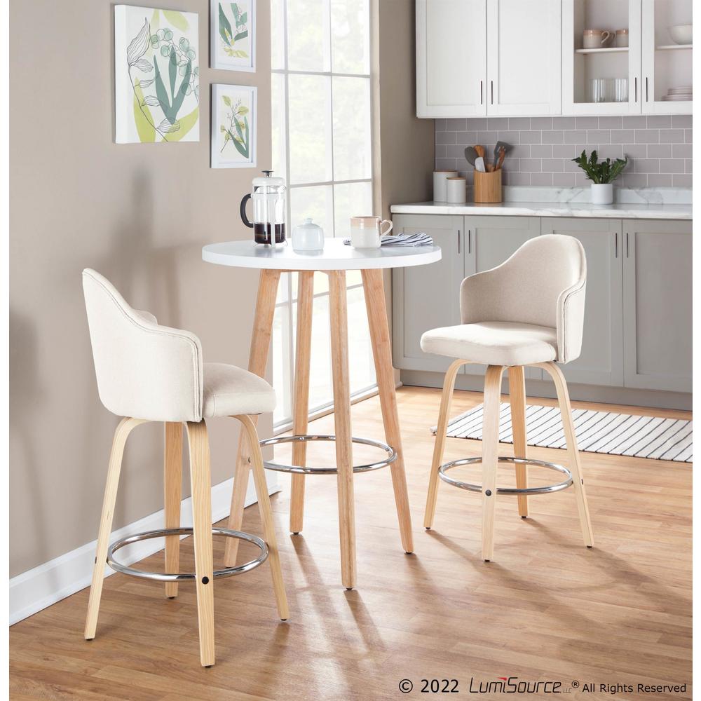 Natural Wood, Chrome, Cream Fabric Ahoy Counter Stool - Set of 2. Picture 7