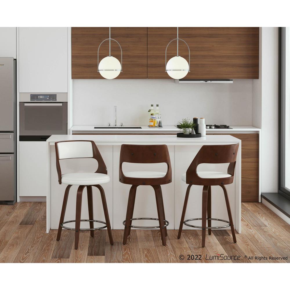 Cherry Wood, White PU, Chrome Cecina 24.5'' Counter Stool - Set of 2. Picture 11