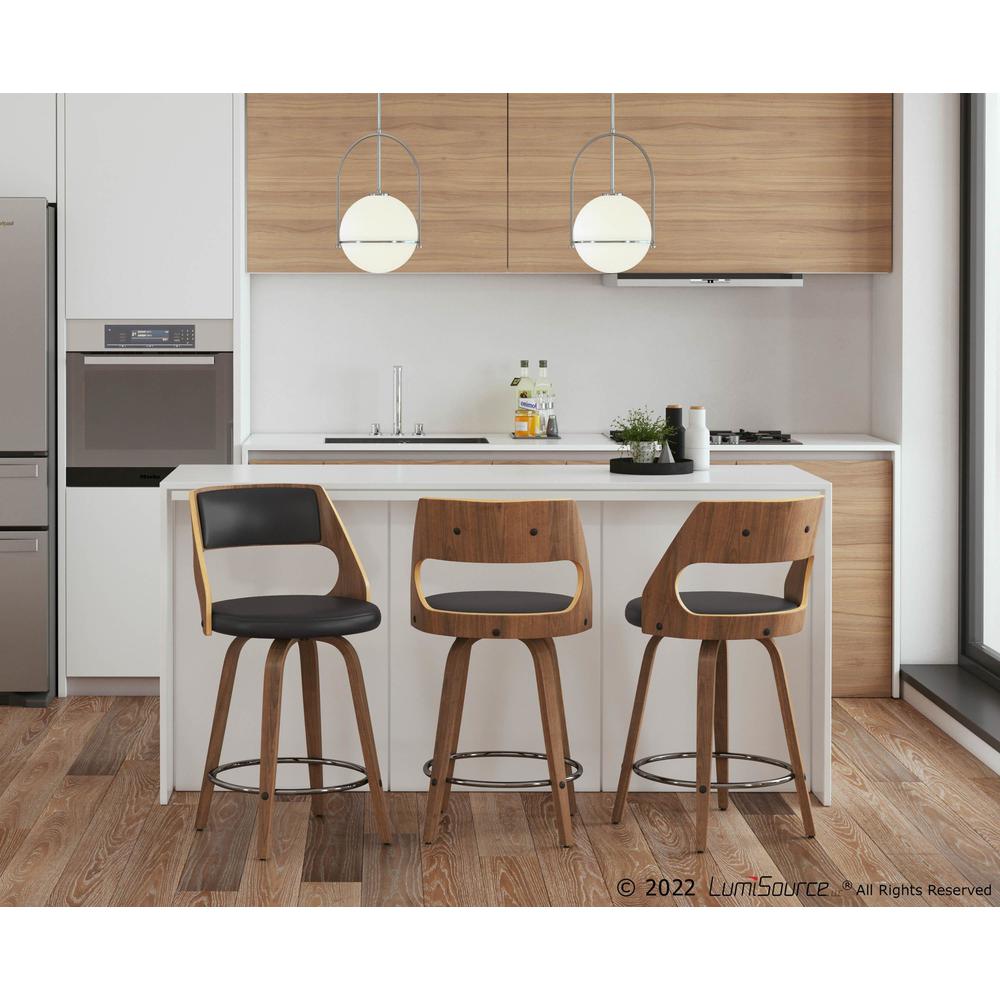 Walnut Wood, Brown PU, Chrome Cecina 24.5'' Counter Stool - Set of 2. Picture 11