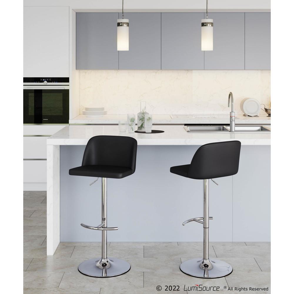 Chrome, Black PU Toriano Adjustable Bar Stool - Set of 2. Picture 8