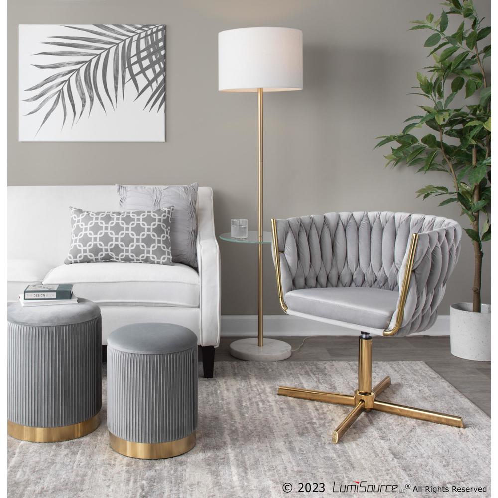 Gold Metal, Silver Velvet Braided Renee Swivel Accent Chair. Picture 8
