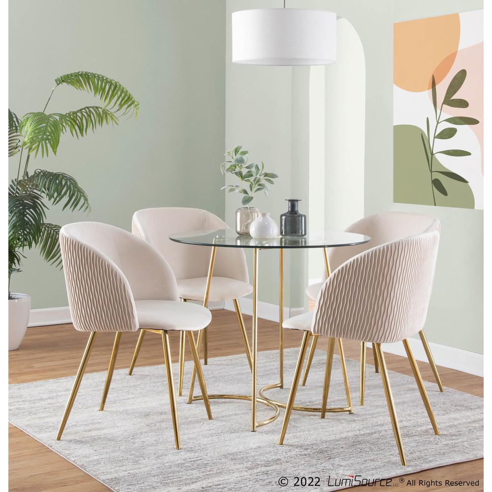 Gold Metal, White Velvet Fran Pleated Waves Chair - Set of 2. Picture 8