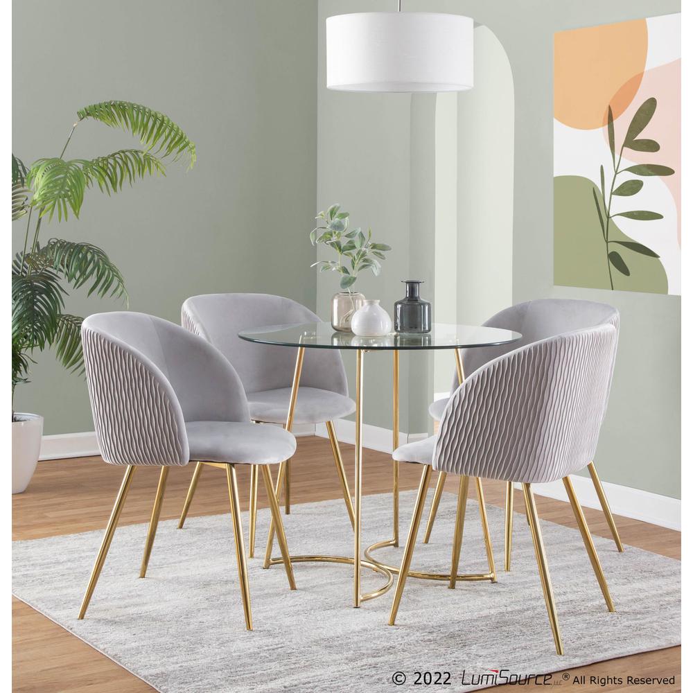 Gold Metal, Silver Velvet Fran Pleated Waves Chair - Set of 2. Picture 8