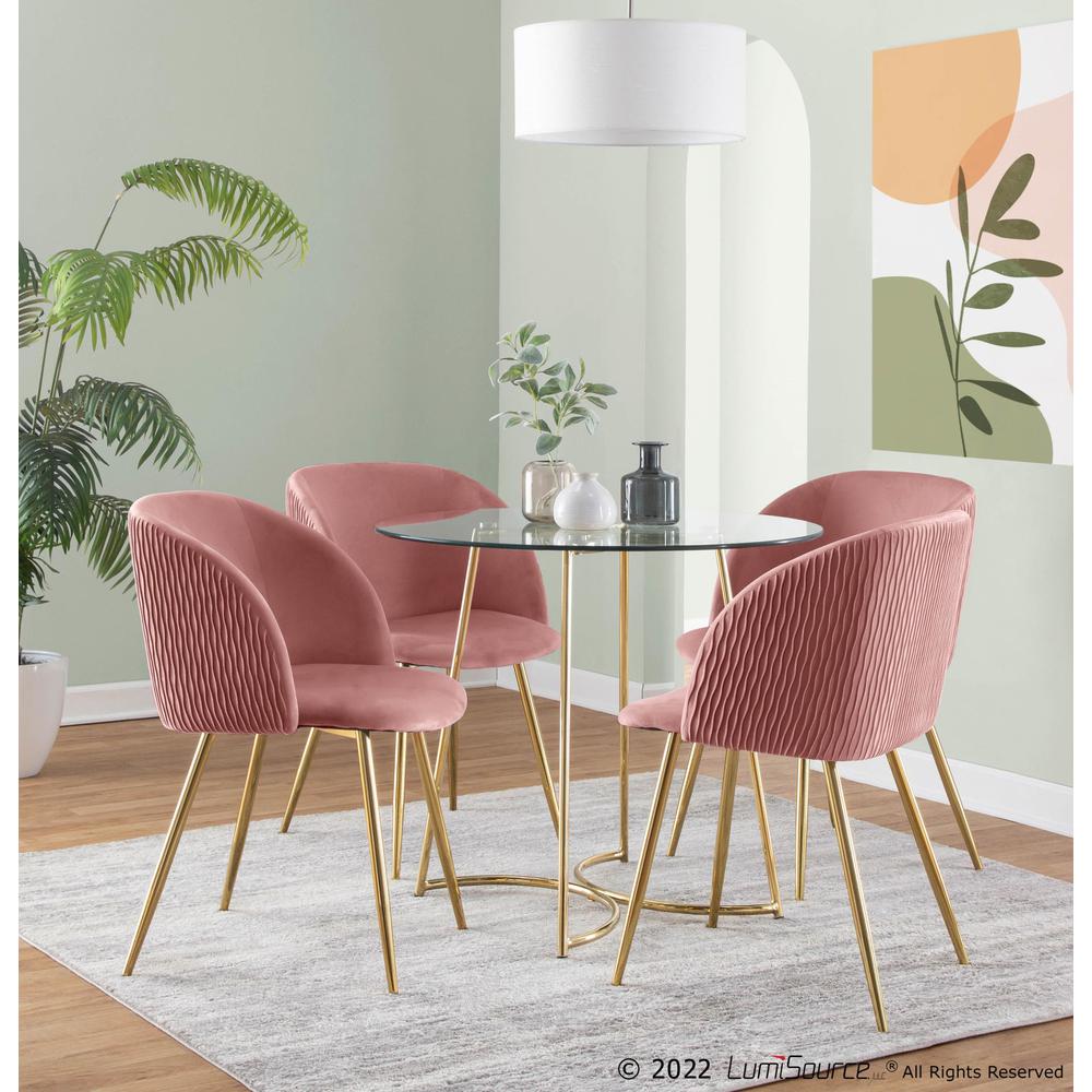 Gold Metal, Blush Velvet Fran Pleated Waves Chair - Set of 2. Picture 8