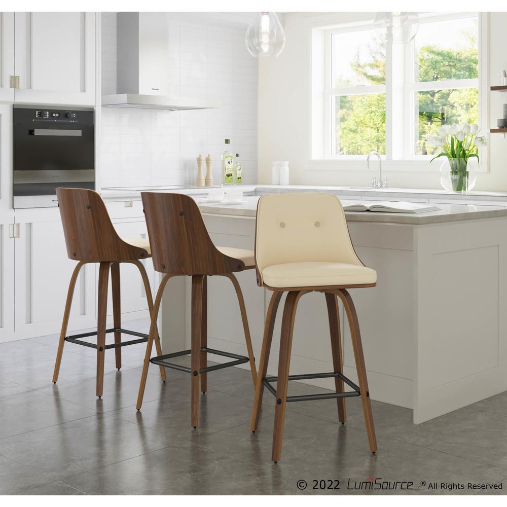Walnut Wood, Cream PU, Black Metal Gianna Counter Stool - Set of 2. Picture 8