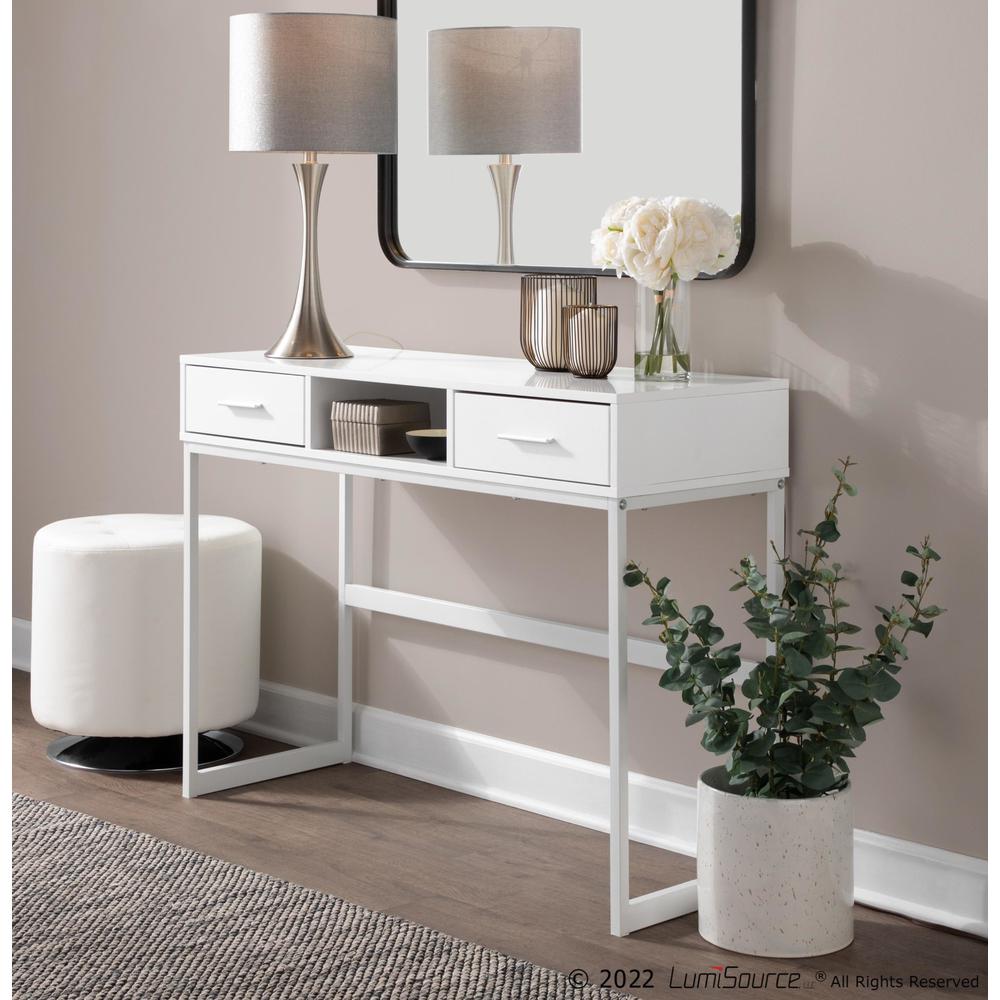 White Metal, White Wood Franklin Console Table. Picture 10