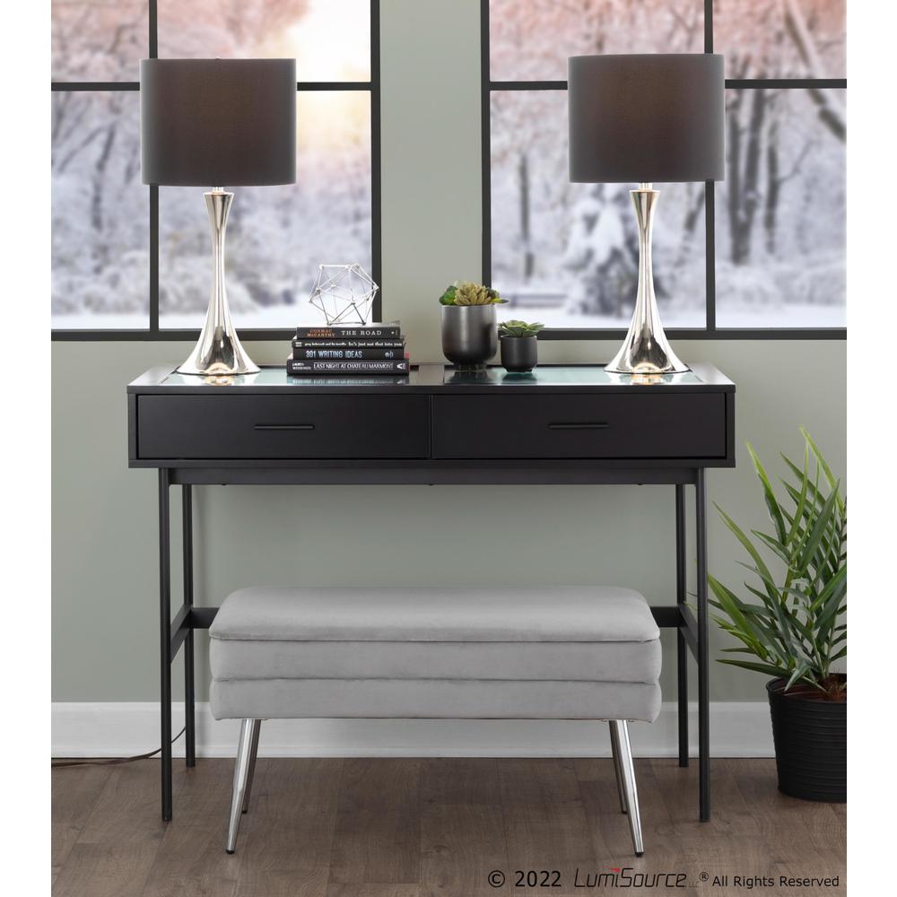Polished Nickel, Black Silk Lenuxe 24" Metal Table Lamp - Set of 2. Picture 9