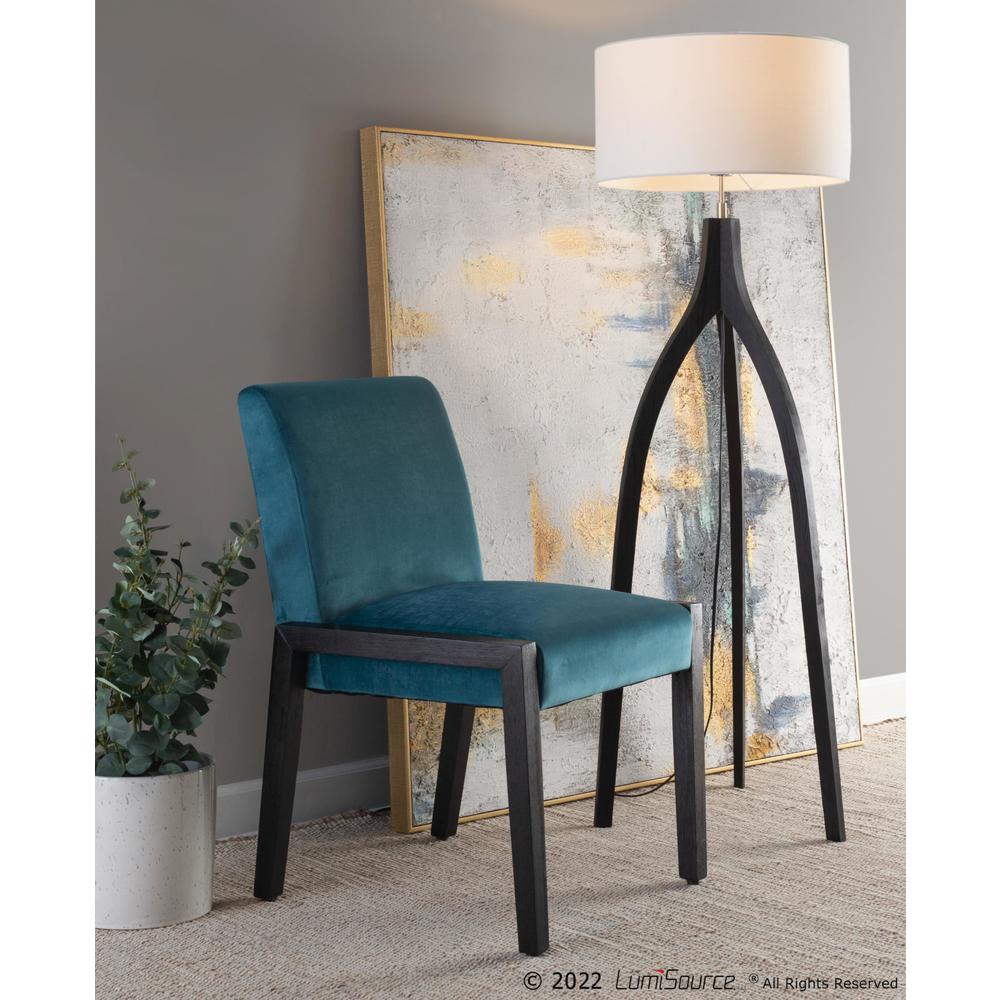 Black Wood, White Fabric Wishbone Floor Lamp. Picture 8