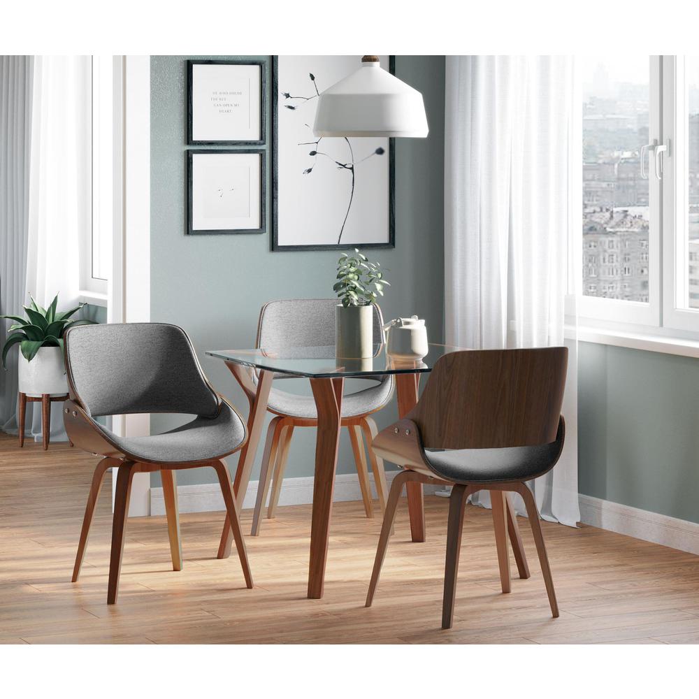 Walnut Wood, Clear Glass, Grey Fabric Folia Square Fabrizzi Dining Set - 5 Piece. Picture 3