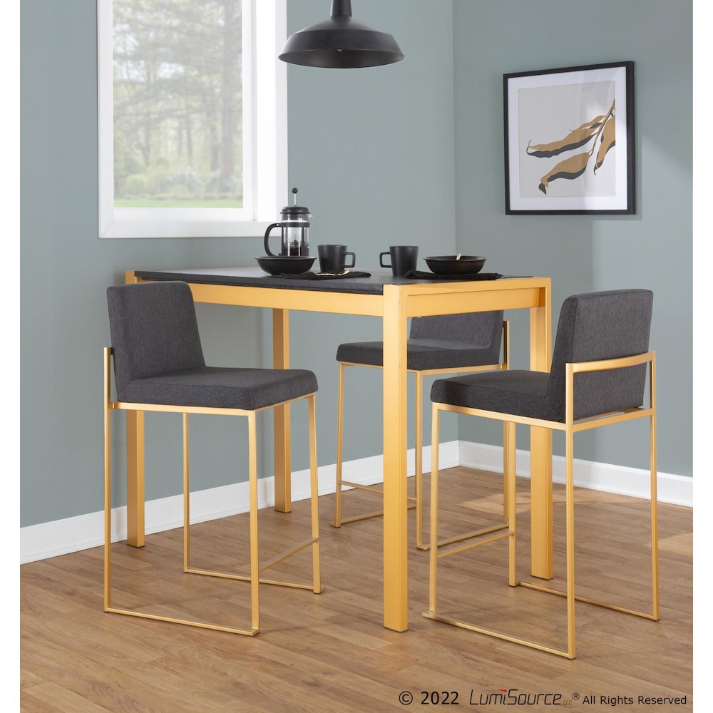 Fuji High Back 26" Fixed-Height Counter Stool - Set of 3 in Gold Steel. Picture 8