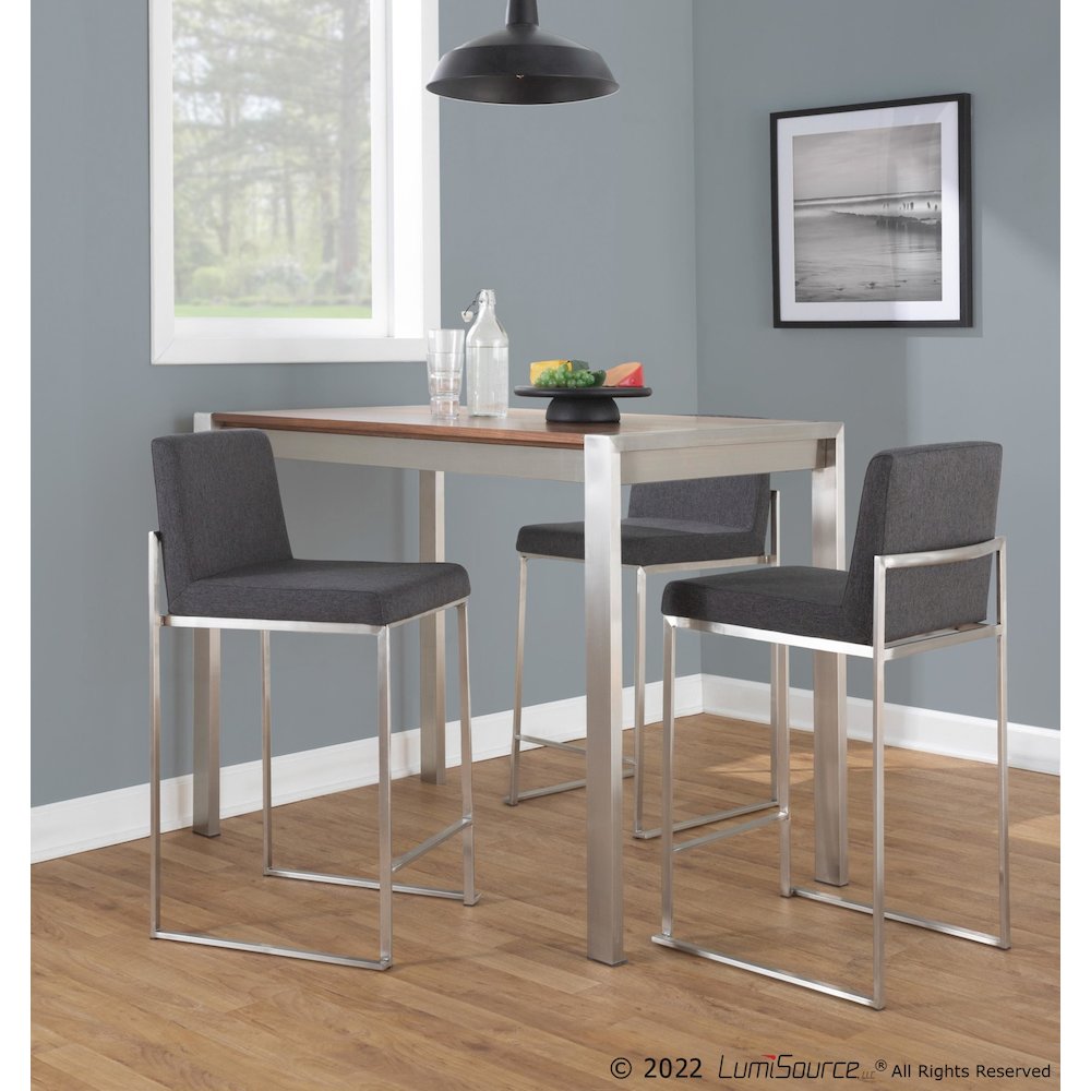 Fuji High Back 26" Fixed-Height Counter Stool - Set of 3 in Stainless Steel. Picture 8