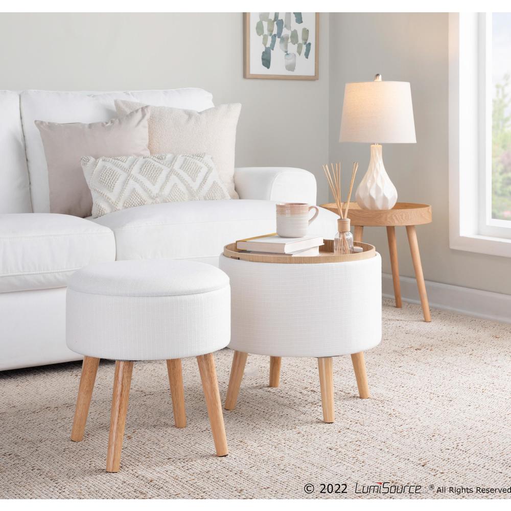 Natural Wood, Cream Fabric Tray Storage Ottoman Set. Picture 8