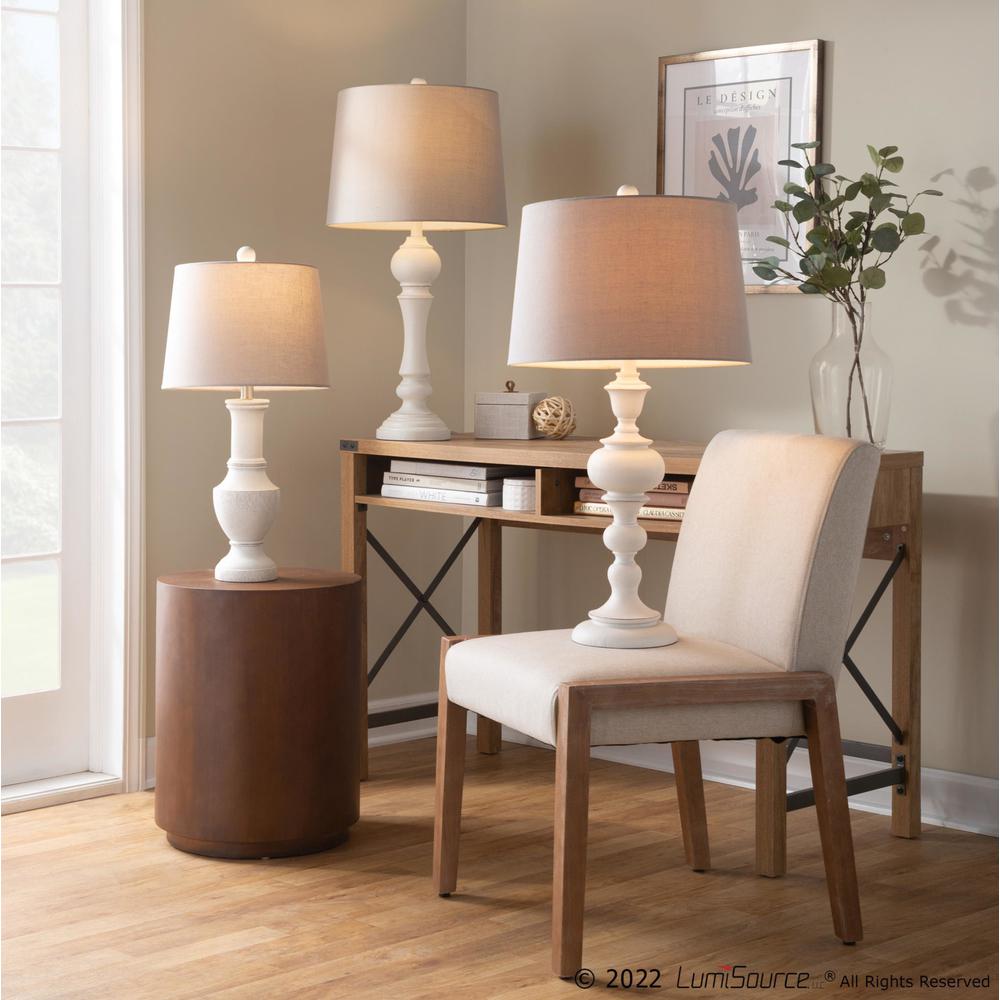 Distressed Off-white, Soft Grey Linen Morocco 30" Poly Table Lamp - Set of 2. Picture 8