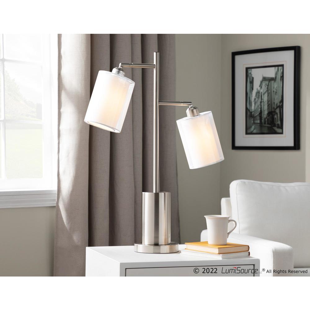 Nickel Metal, White Shades Cannes Table Lamp. Picture 7