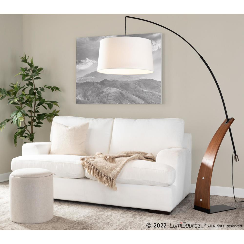 Walnut Wood, Black Metal, White Linen Robyn Floor Lamp. Picture 9
