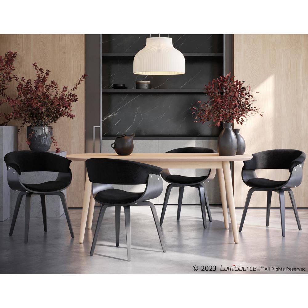 Black Wood, Black Velvet Vintage Mod Chair - Set of 2. Picture 8