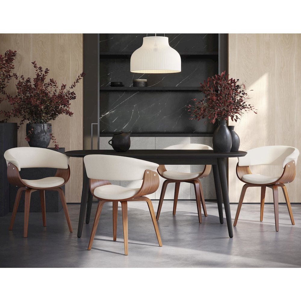 Walnut Wood, Cream Fabric Vintage Mod Chair - Set of 2. Picture 8