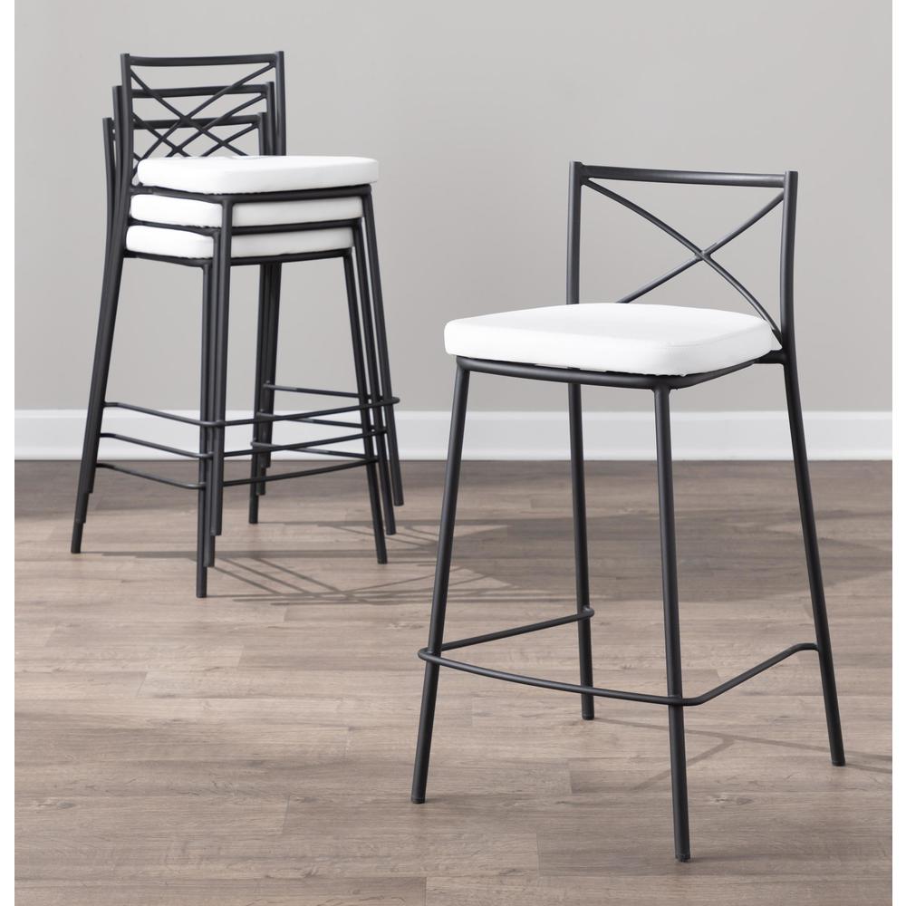 Black Metal, White PU Modern Charlotte Counter Stool - Set of 2. Picture 10