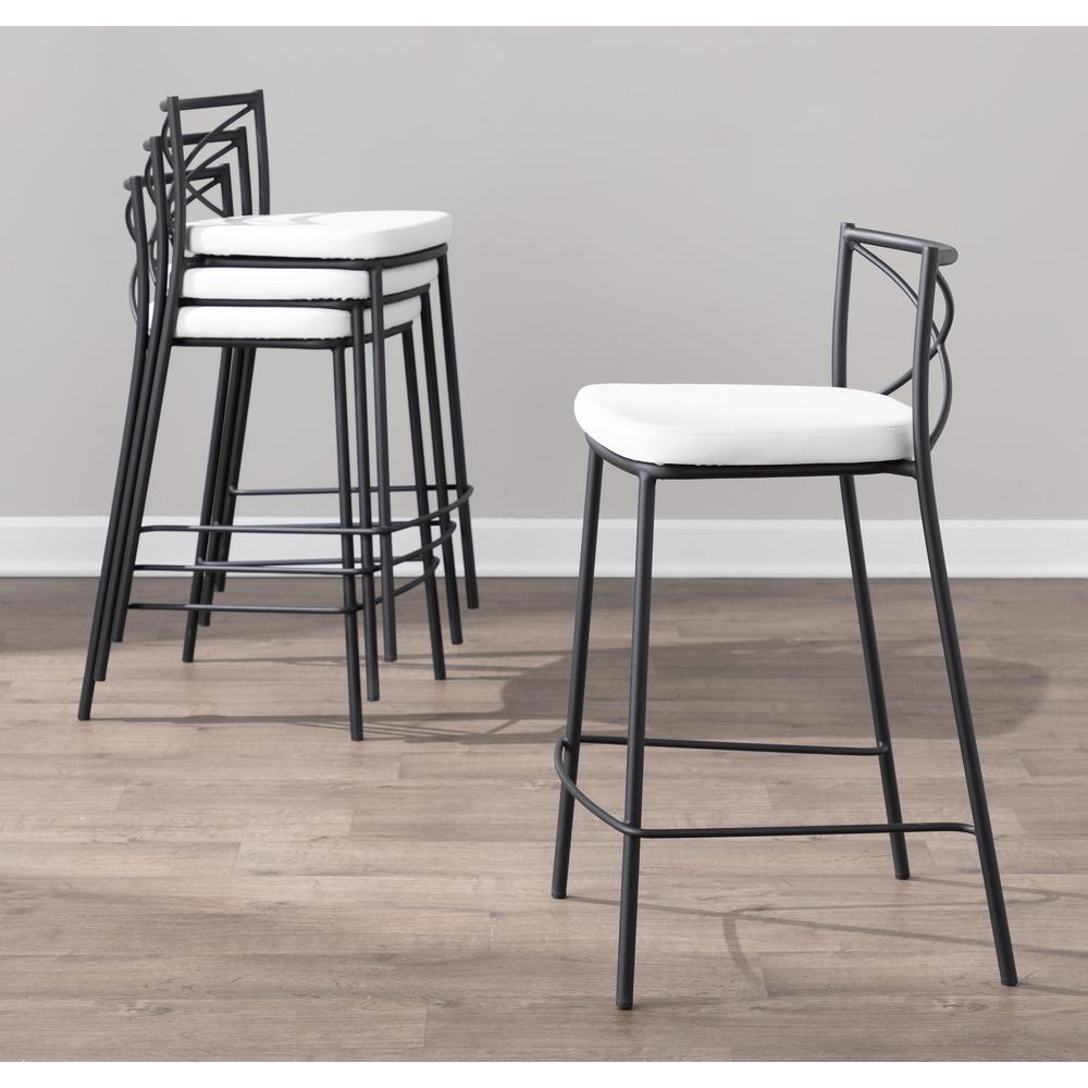 Black Metal, White PU Modern Charlotte Counter Stool - Set of 2. Picture 11