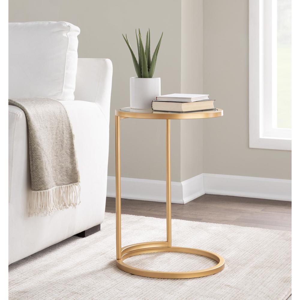 Gold Metal, Clear Glass Round Zenn End Table. Picture 7