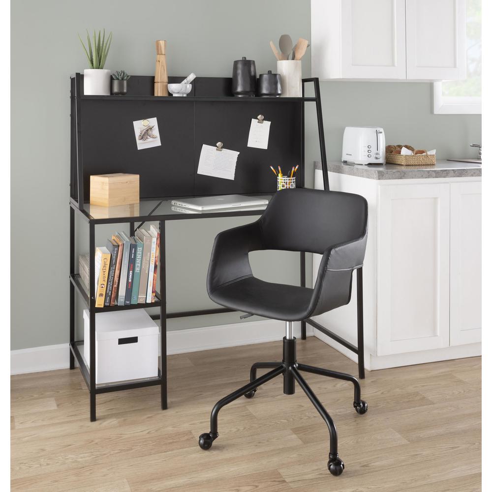 Black Metal, Black PU Margarite Adjustable Office Chair. Picture 6
