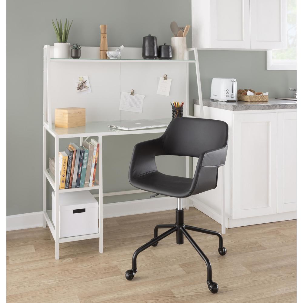 Black Metal, Black PU Margarite Adjustable Office Chair. Picture 7