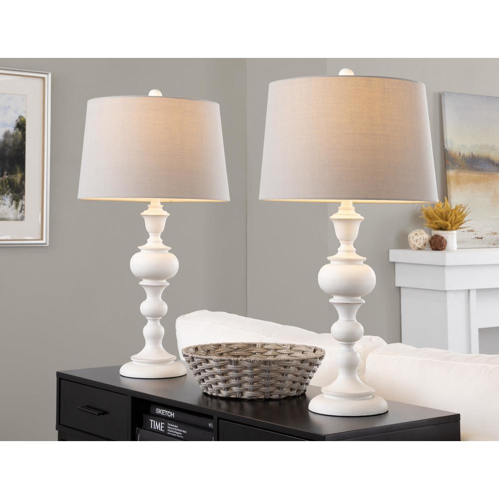 Distressed Off-white, Soft Grey Linen Morocco 30" Poly Table Lamp - Set of 2. Picture 7