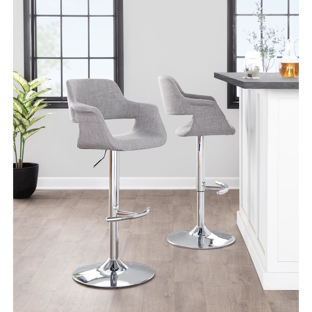 Chrome Metal, Light Grey Fabric Vintage Flair Adjustable Barstool - Set of 2. Picture 8