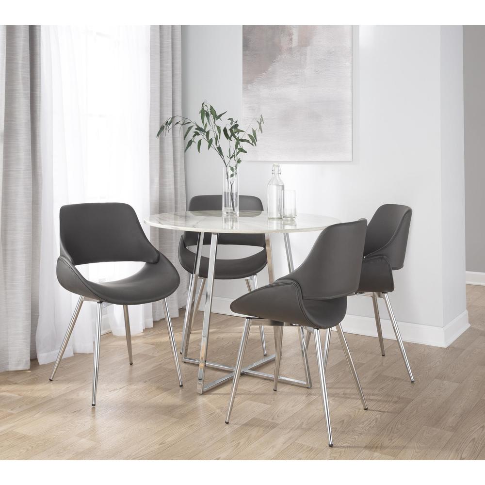 Chrome Metal, Grey PU Fabrico Chair - Set of 2. Picture 7