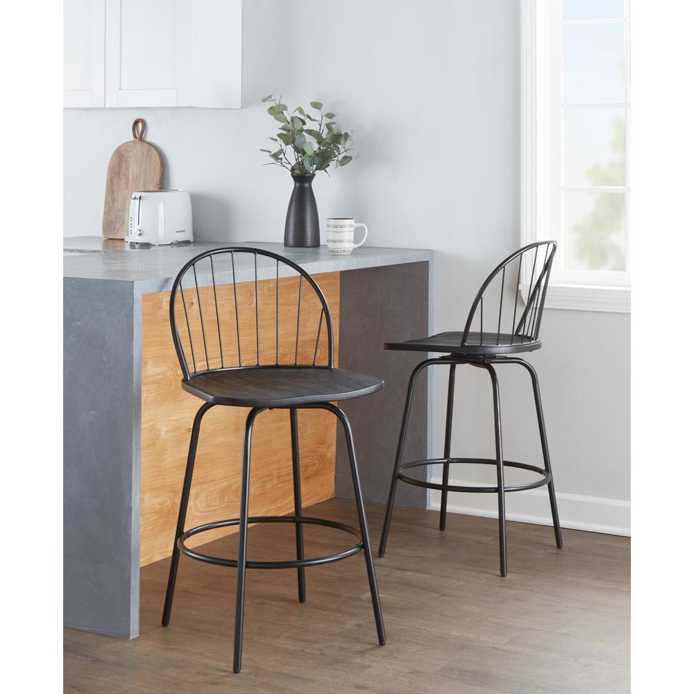 Black Riley Claire 26" Fixed-Height Counter Stool - Set of 2. Picture 9