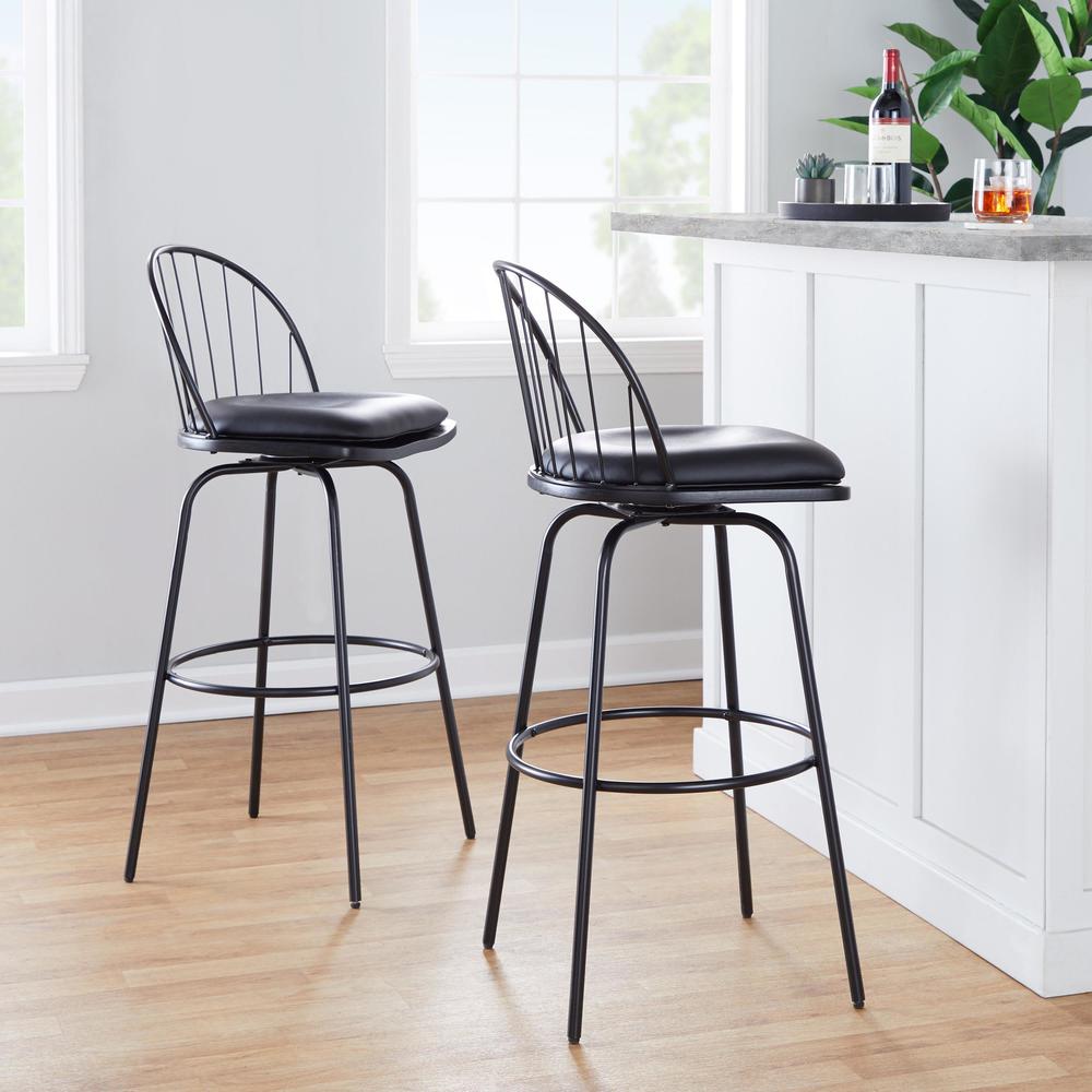 Black Riley Claire 30" Fixed-Height Barstool - Set of 2. Picture 10