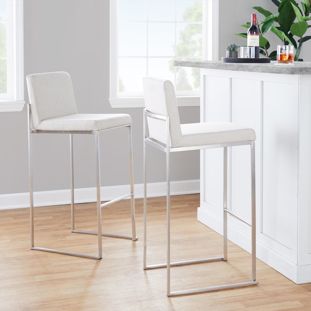 Fuji High Back 30" Fixed-Height Barstool - Set of 3 in Stainless Steel. Picture 8