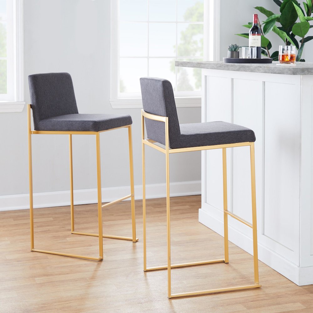 Fuji High Back 30" Fixed-Height Barstool - Set of 3 in Gold Steel. Picture 8