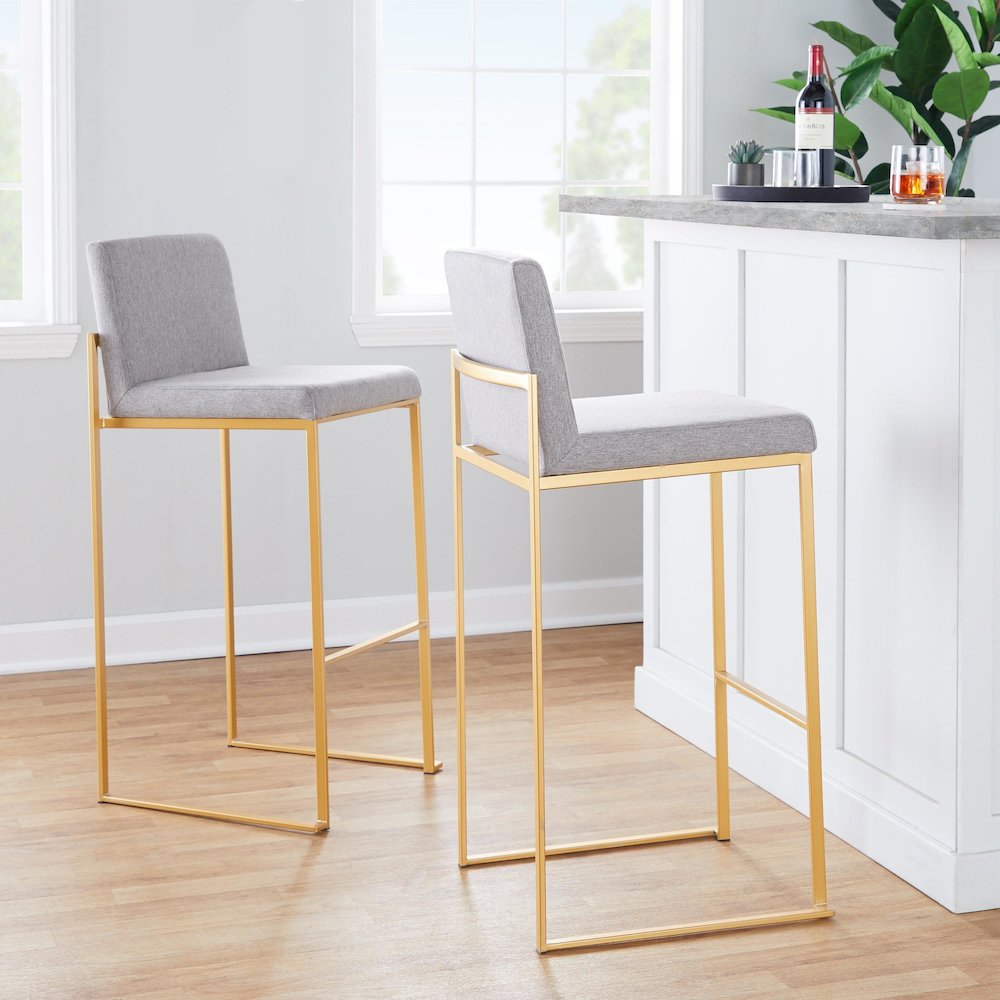 Fuji High Back 30" Fixed-Height Barstool - Set of 3 in Gold Steel. Picture 8