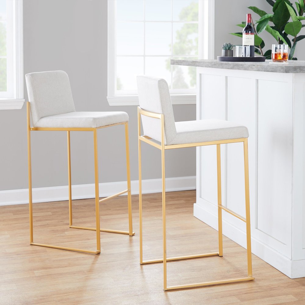 Fuji High Back 30" Fixed-Height Barstool - Set of 3 in Gold Steel. Picture 8