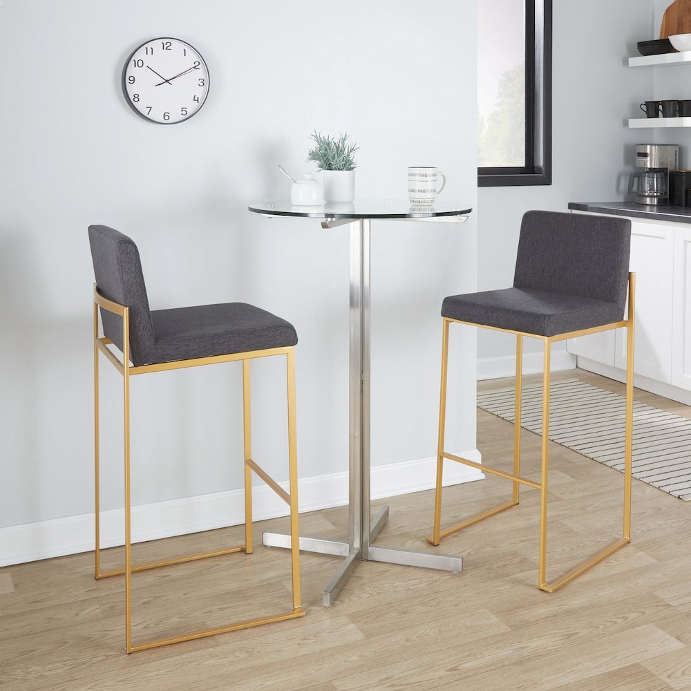 Fuji High Back 30" Fixed-Height Barstool - Set of 3 in Gold Steel. Picture 9