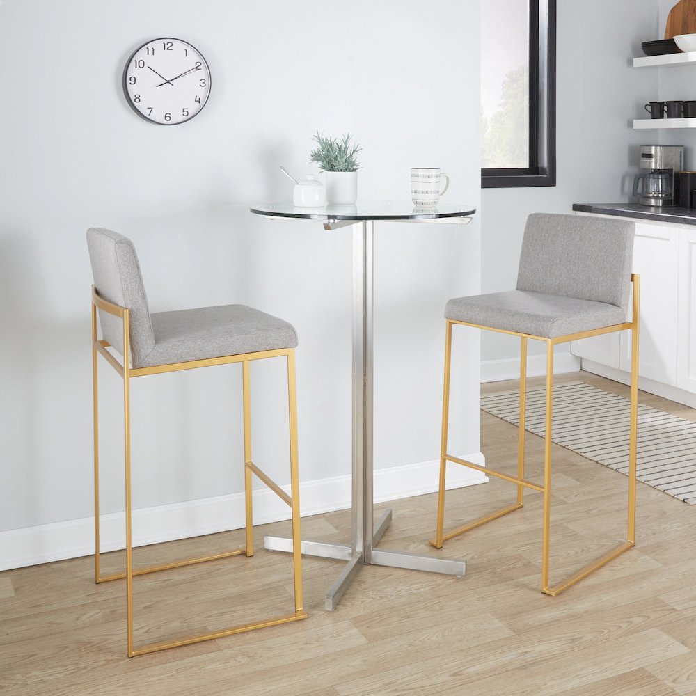 Fuji High Back 30" Fixed-Height Barstool - Set of 3 in Gold Steel. Picture 9