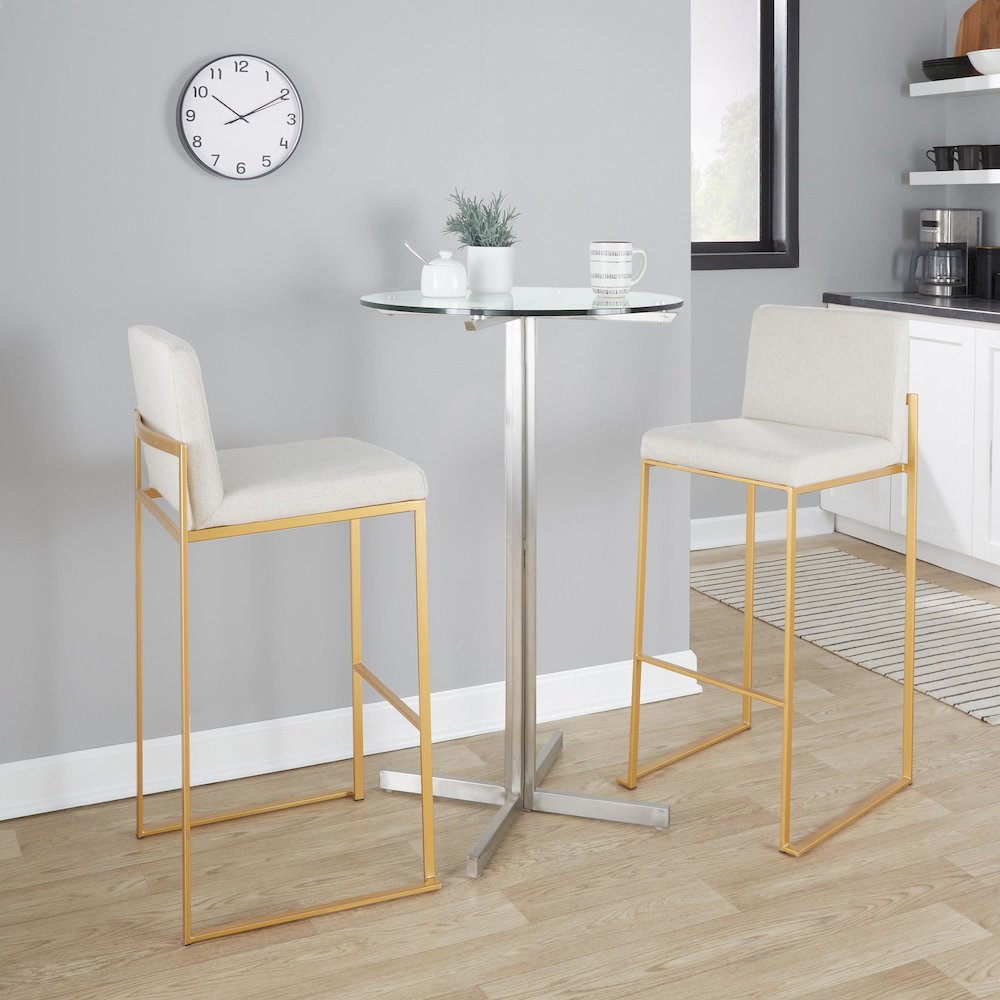 Fuji High Back 30" Fixed-Height Barstool - Set of 3 in Gold Steel. Picture 9
